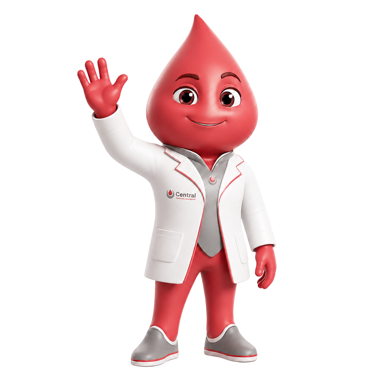 Mascote Central Med Lab acenando