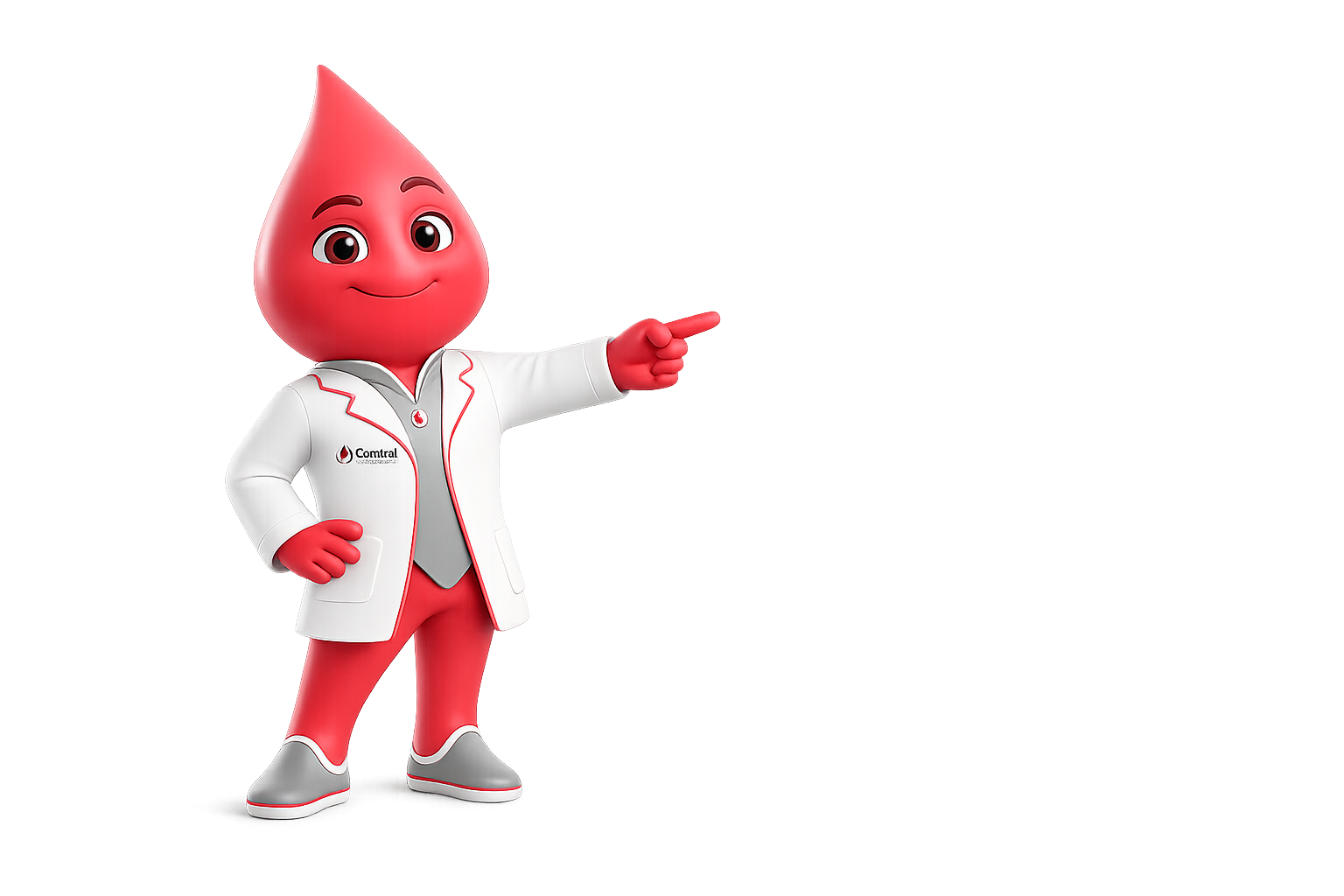 Mascote Central Med Lab apontando