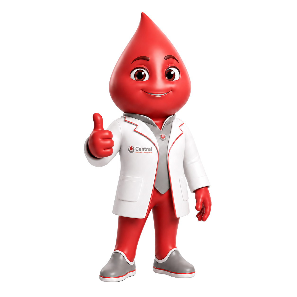 Mascote Central Med Lab com polegar levantado